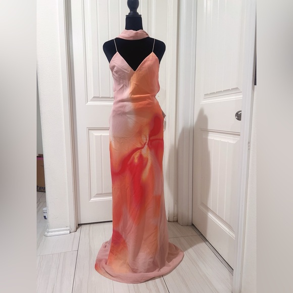 Zara Printed Long Dress with Scarf Size S - Picture 6 of 8